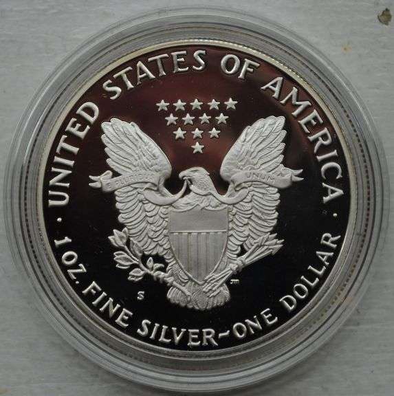 1986-S American Silver Eagle $1 Coin – 1 oz .999 Fine Silver – With Original Box & COA