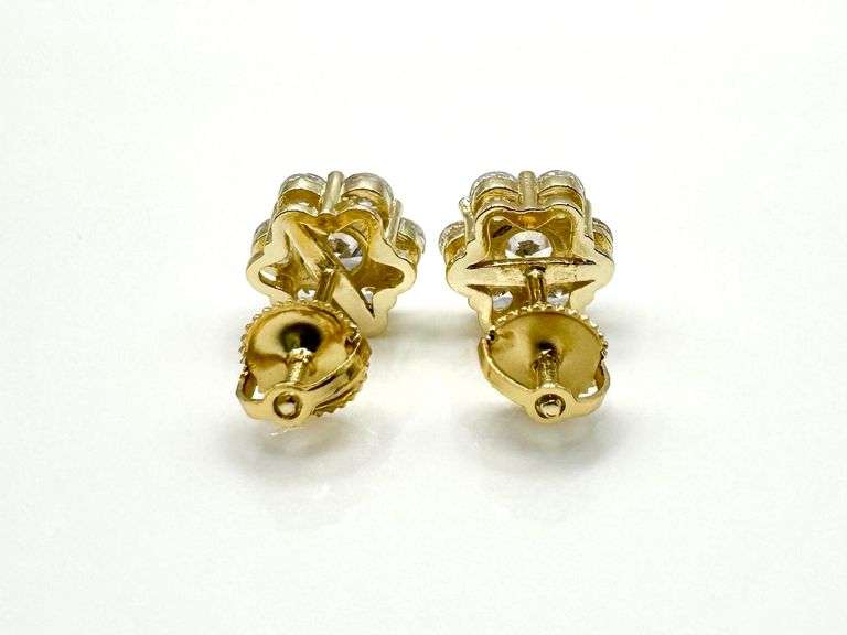 Dazzling Yellow Gold Plate Sparkling  Flower Earrings