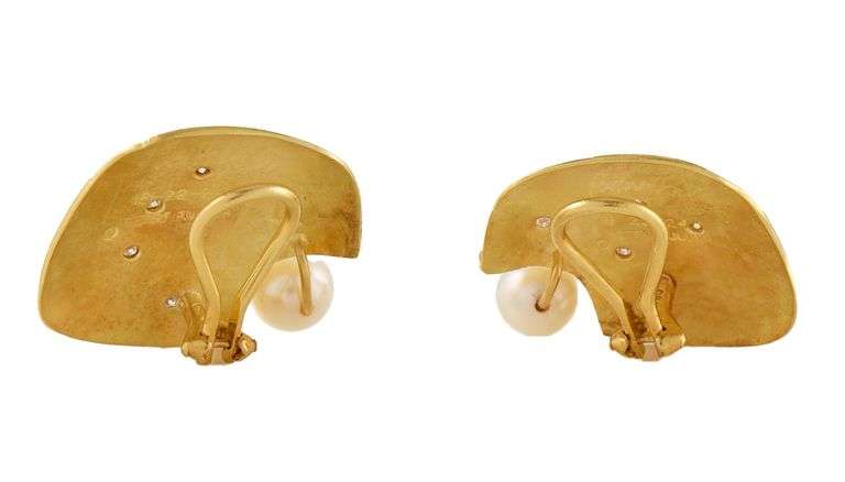 Betsy Fuller 0.15ctw Diamond and Pearl Sculptural Clip On Earrings in 23K