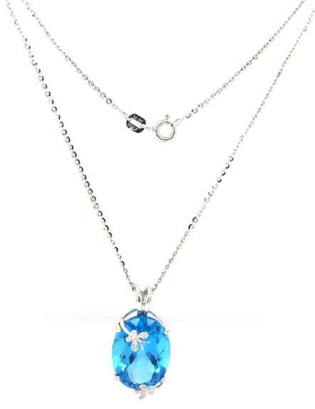 14kt White gold 16ct blue topaz and diamond accent pendant on chain