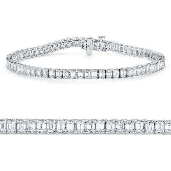 Unbelievable 14KT White Gold Emerald Cut Lab Diamond Tennis Bracelet, 12 CTTW