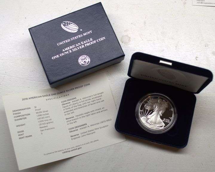 2019-S American Eagle 1 oz Silver Proof Coin – Original Box & COA