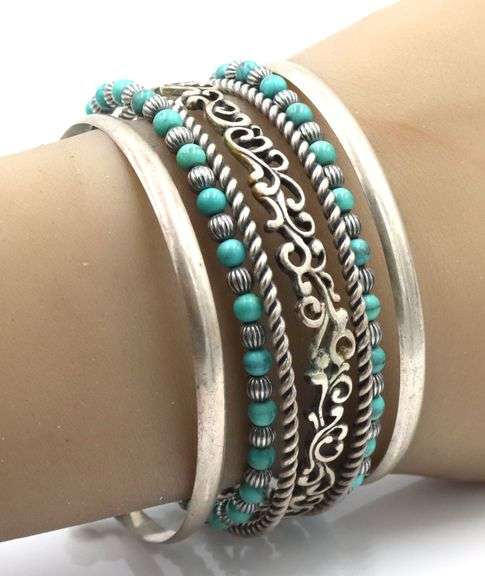925 Sterling Silver Carolyn Pollack Multi strand Turquoise Cuff