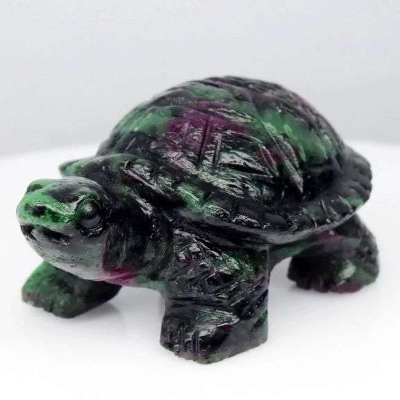 Deep color in this adorable 110.30ct Ruby in Zoisite Turtle