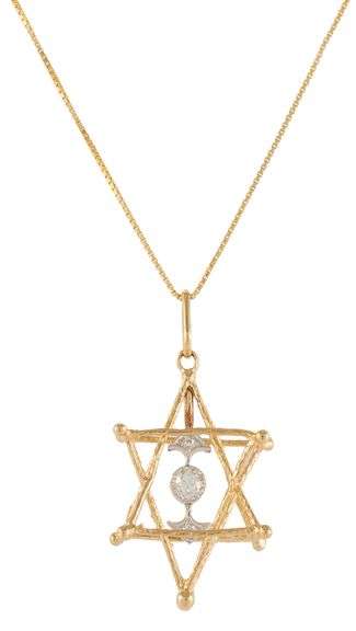 0.30ctw European Diamond Star of David Two Tone Pendant Necklace in 14K