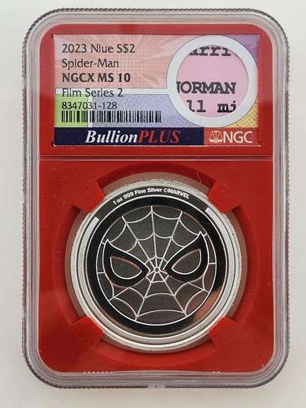 2023 Niue $2 Spider Man, NGC MS10 "Contains Spiderman Script (2000)"