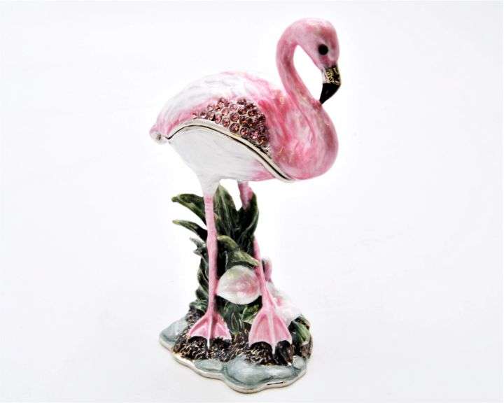 Standing Flamingo Trinket Box. Hand Crafted with Enamel