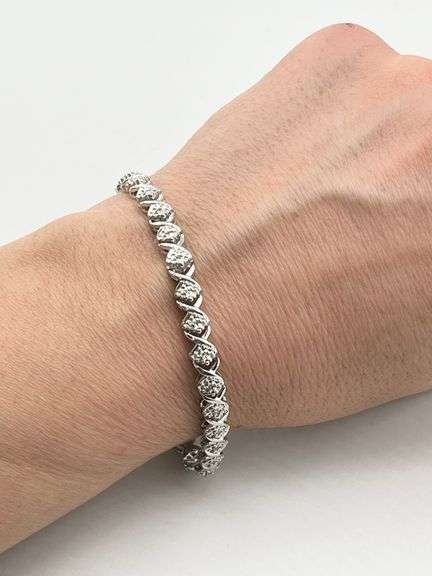 925 Sterling Silver "S" Link Diamond Tennis Bracelet