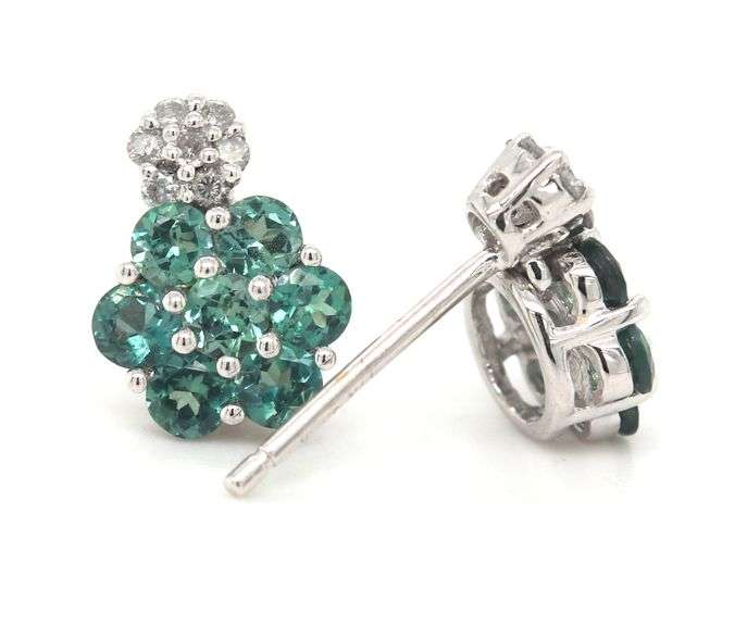 14kt White gold diamond cluster and Green topaz earrings