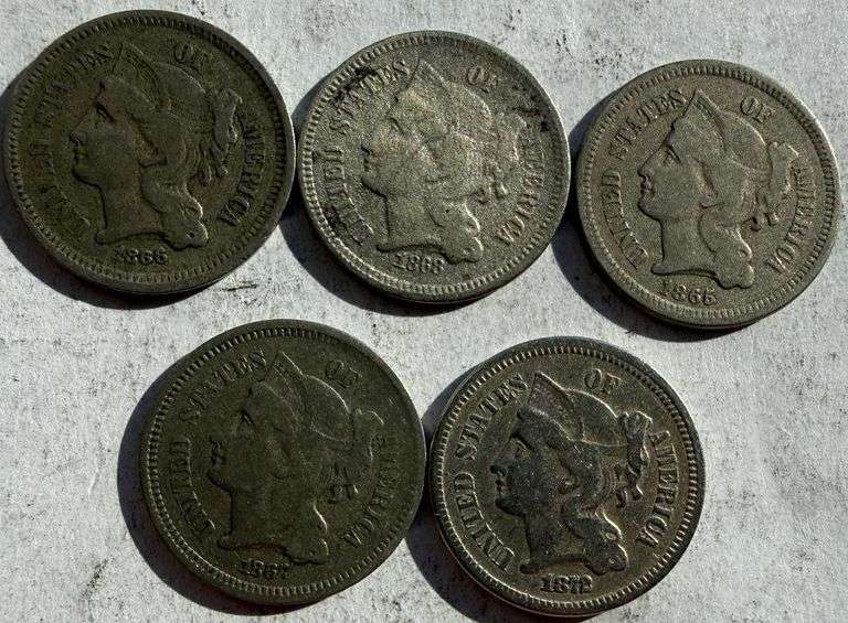 Five Different 3 Cent Nickels