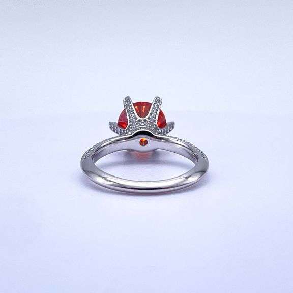 Sparkljng 14 Kt White Gold Plate 3 Ct VVs1 Hot Cherry Red Fire Moissanite Ring
