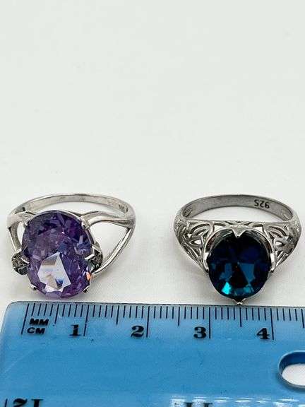 925 Sterling Silver Two Unit Amethyst And Blue Topaz Rings Lot