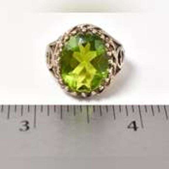 Green Gemstone Ring in Sterling Silver .