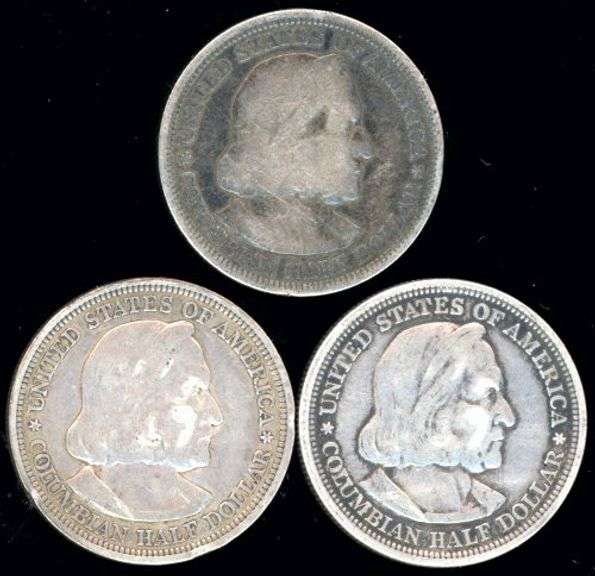 3 1893 Columbia Commemorative Silver Half Dollars
