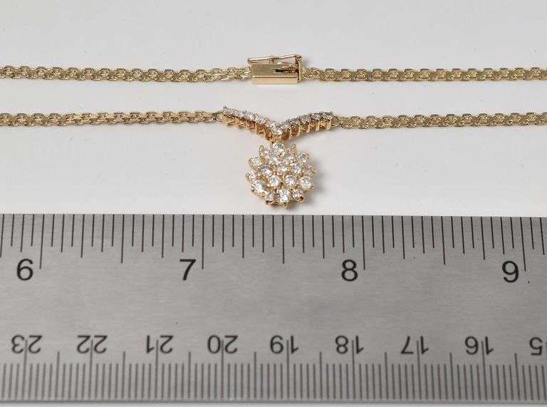 Sparkling 14K Yellow Gold Diamond Cluster Pendant Necklace