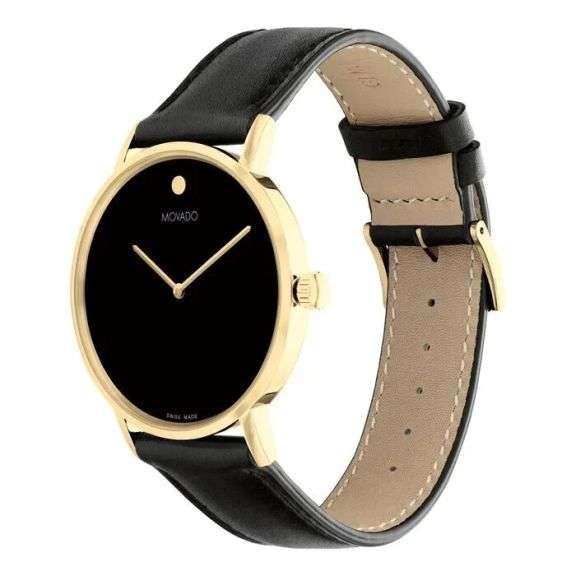 Movado Signature Men’s Gold-Tone Watch with Black Leather Strap | Swiss Made