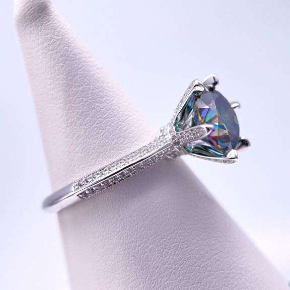 Sparkljng 14 Kt White Gold Plate 3 Ct VVs1 Deep Purple Blue Moissanite Ring