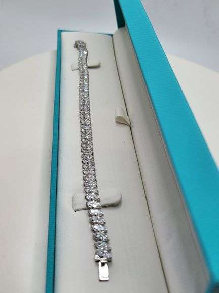 Stunning 14KT White Gold Marquise Cut Lab Diamond Tennis Bracelet, 11.5 CTTW