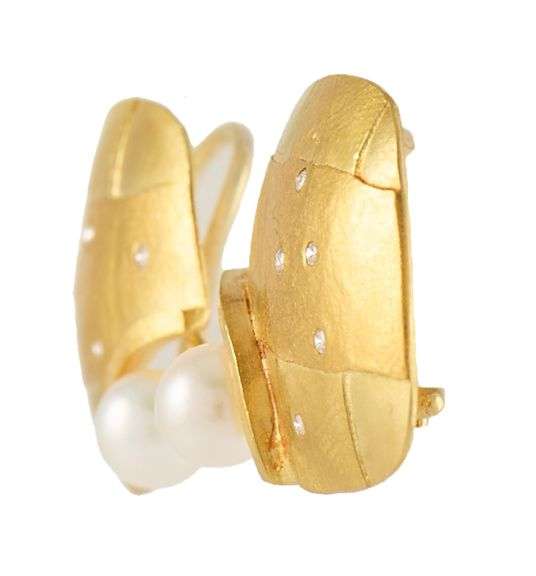 Betsy Fuller 0.15ctw Diamond and Pearl Sculptural Clip On Earrings in 23K