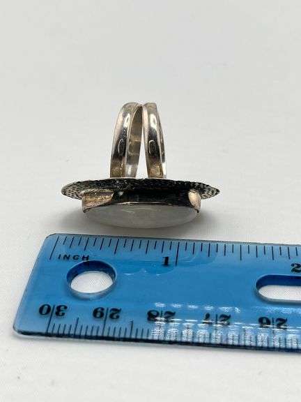 925 Sterling Silver Boho Style Large Rainbow Moonstone Ring