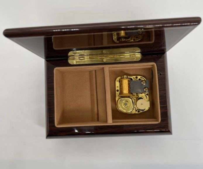 Music Box with Floral Inlay Design; Dark Blue