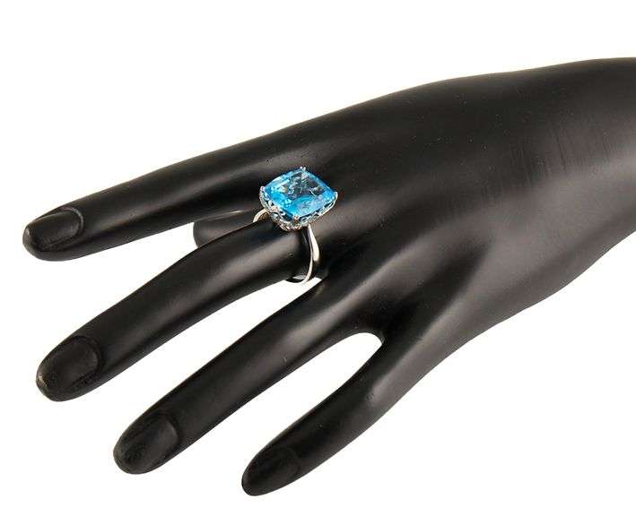 Effy Cushion Blue Topaz and 0.20ctw Diamond Under Halo Ring in 14K