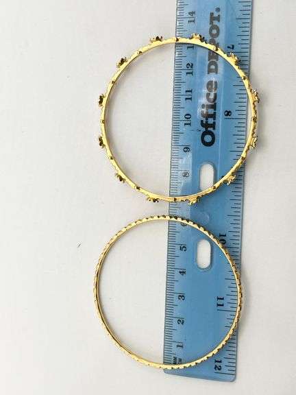 22KT Yellow Gold Hand Made Set Of Three Gold And White Flower Motifs Bangles