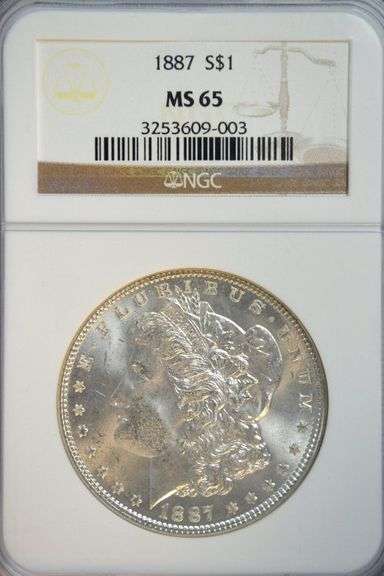 Creamy-white Gem BU 1887 Morgan Silver Dollar. NGC MS65