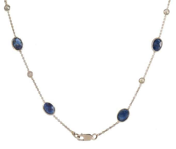 13.20ctw Oval Sapphire and 0.55ctw Diamond by the Yard Station Necklace in 14K