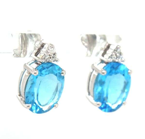 14kt White gold 7.2ctw blue topaz and diamond accent earrings