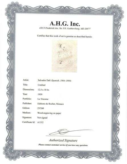 Highly Collectible and Rare Salvador Dali Wood Engraving Circa 1959