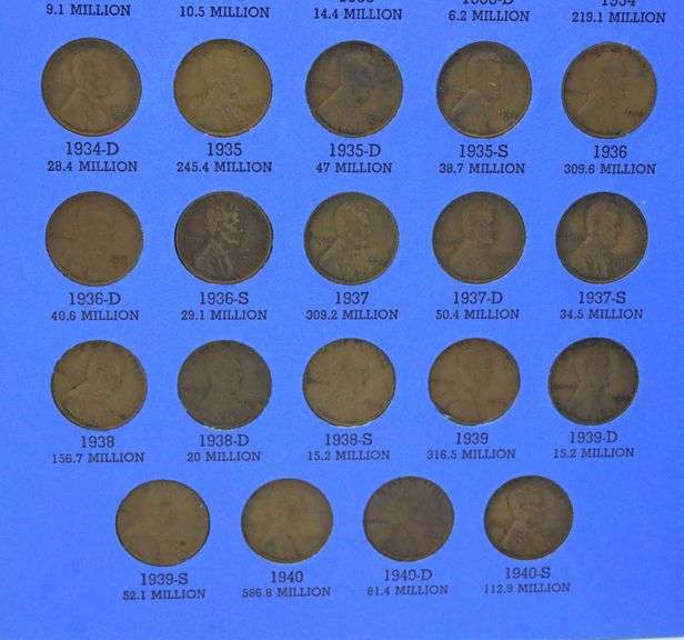 Fairly Complete 1909-1940 Lincoln Cent Set
