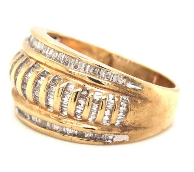 Estate 10K YG Baguette Diamond Dome Ring