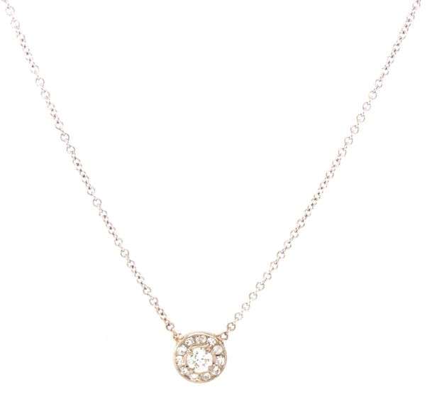 14kt White gold 0.30ctw cluster diamond pendant on chain