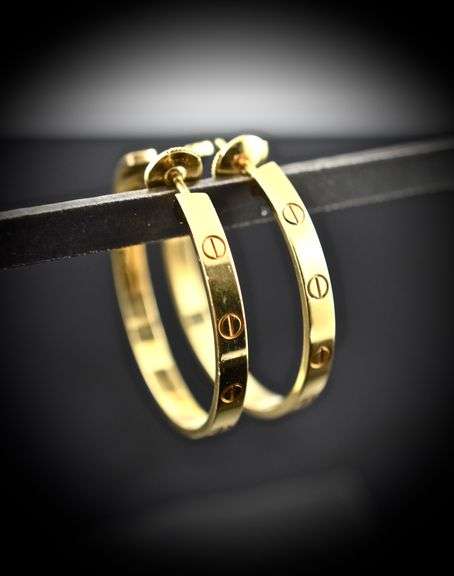 Cartier "Love" 18K Yellow Gold Large J Hoop Earrings