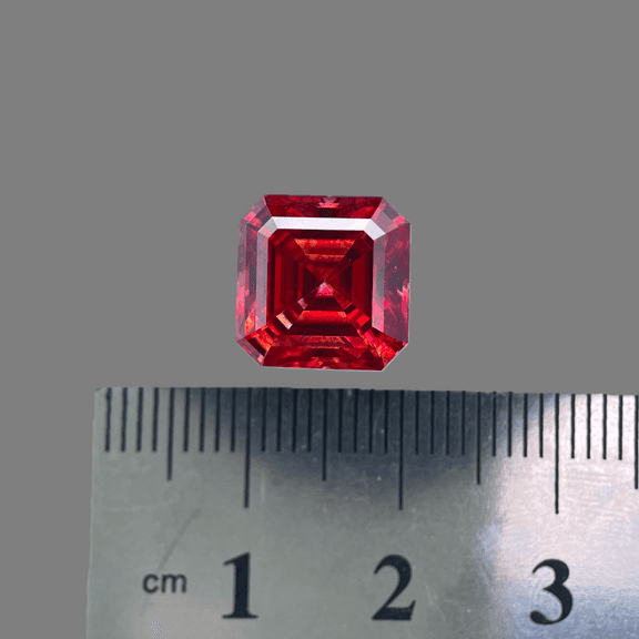 Huge 7 Ct VVs1 Cherry Red Asscher Cut Fire Moissanite Solitaire
