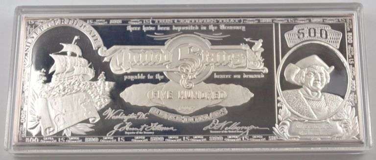 Washington Mint $500 Silver Certificate Bar Half Pound .999 Fine Silver w/ COA