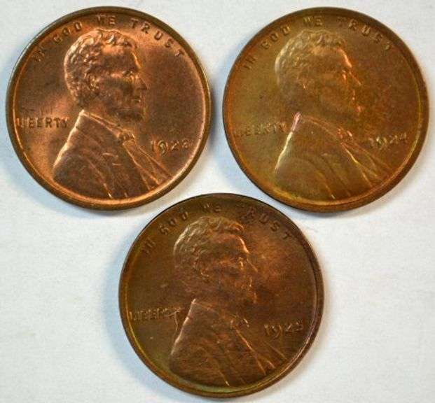 Near full Red 1923, 1924, & 1925 Lincoln Cents