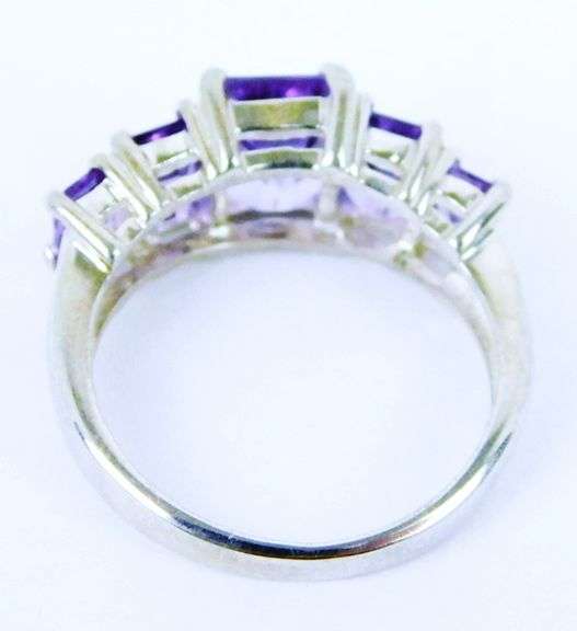 Sterling Ring of Emerald Cut Amethyst's, Size 5.75