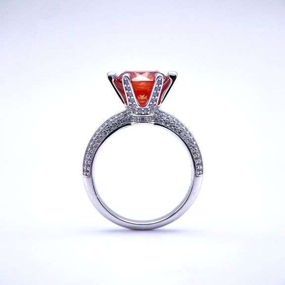 Sparkljng 14 Kt White Gold Plate 3 Ct VVs1 Hot Cherry Red Fire Moissanite Ring