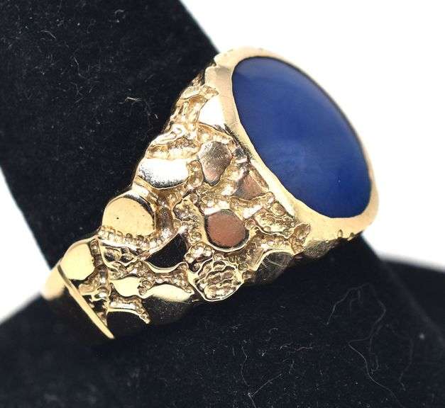 Charming 14K Yellow Gold Synthetic Star Sapphire Gemstone Men's Ring