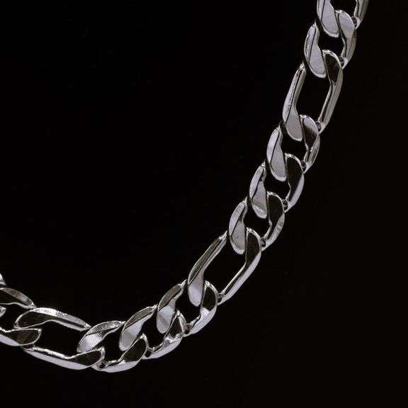 Huge 121.9 Grams .925 Sterling Silver Plated Italian Figaro Chain Link Necklace
