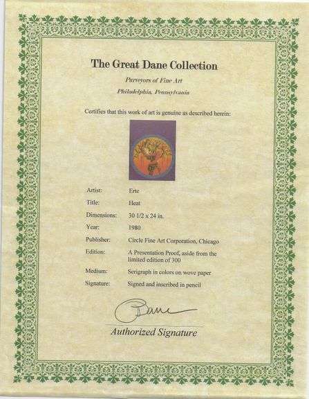 Erte "Heat" Rare Presentation Proof Serigraph Signed