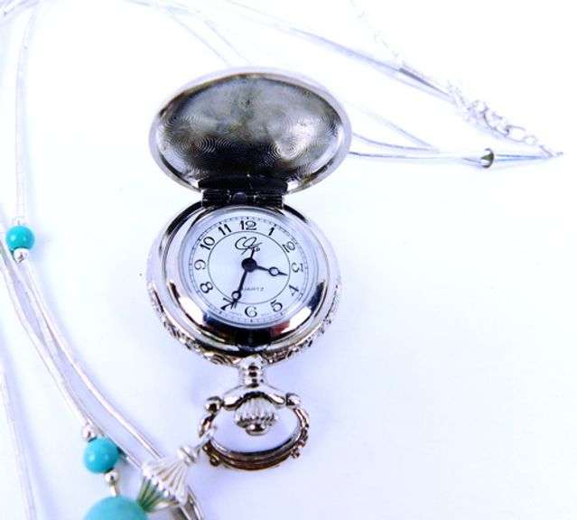Carolyn Pollack Sterling Turquoise Necklace & Pocket Watch