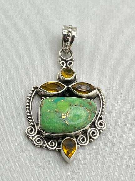 925 Sterling Silver Green Turquoise Pendant