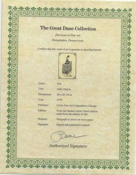 Erte "Gaby Deslys" Serigraph Signed Limited Edition