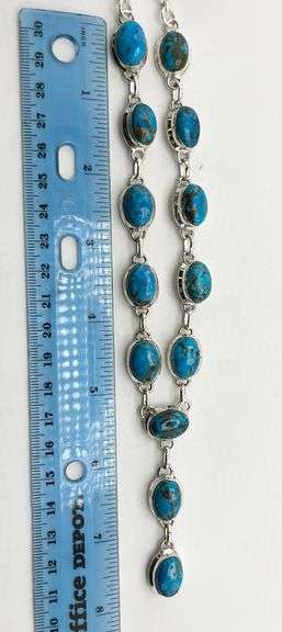 925 Sterling Silver Y Shaoed Turquoise Sikver link Chain Necklace