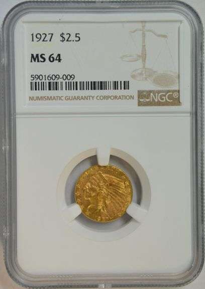 Super original near Gem BU 1927 $2.50 Indian Gold Piece. NGC MS64