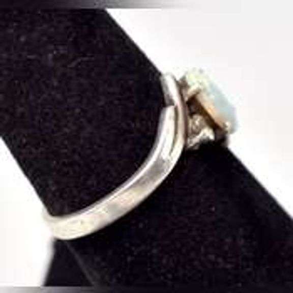 Opal and CZ Gemstone Ring in Sterling Silver .