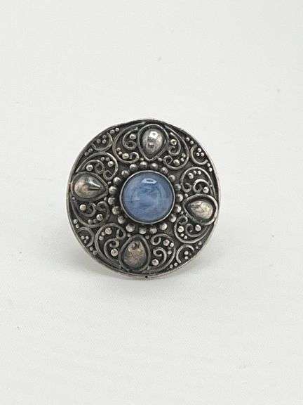 925 Sterling Silver Vintage Etruscan Revival Design Blue Opal Ring